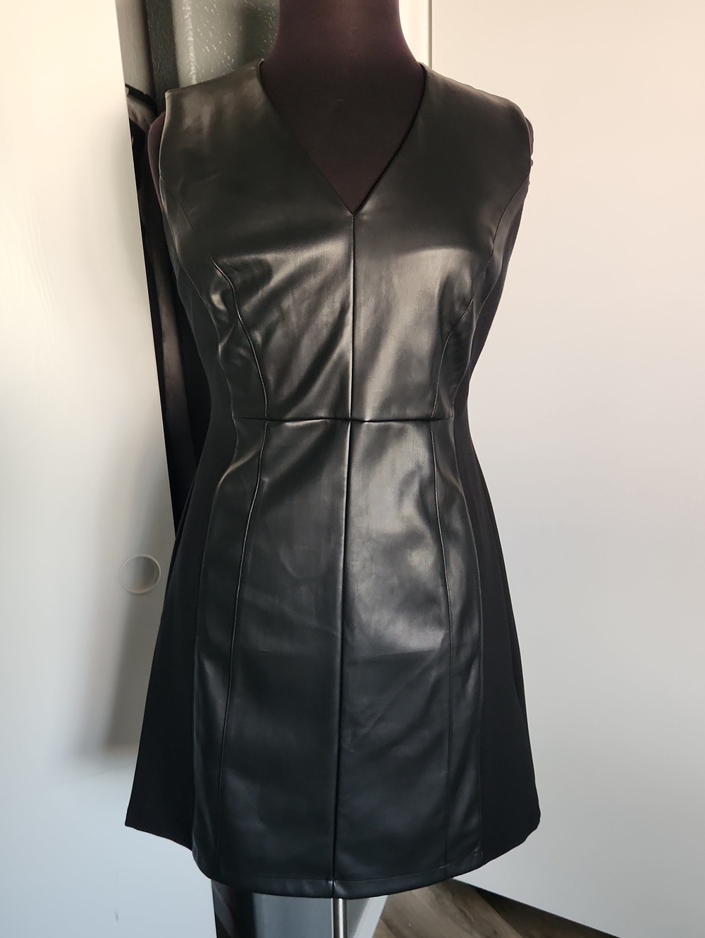 Women’s Black Faux Leather Sleeveless Dress